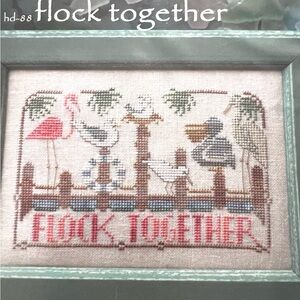 2016 FLOCK TOGETHER Flamingos Hands On Design Cross Stitch Pattern Beach Dock